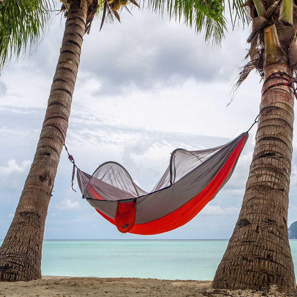 Outdoor Pop Up Hammock Bed With Mosquito Net Camping Swing for 1 or 2 Person Red