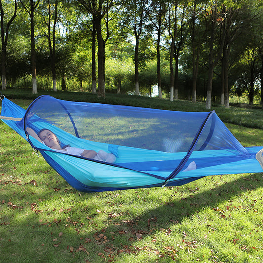 Outdoor Pop Up Hammock Bed With Mosquito Net Camping Swing for 1 or 2 Person Sky Blue