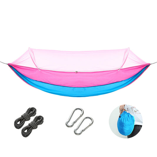 Outdoor Pop Up Hammock Bed With Mosquito Net Camping Swing for 1 or 2 Person Pink