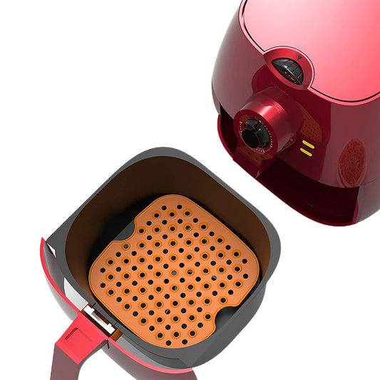 2 X Medium FDA Certified Silicone Reusable Air Fryer Liner Square Orange