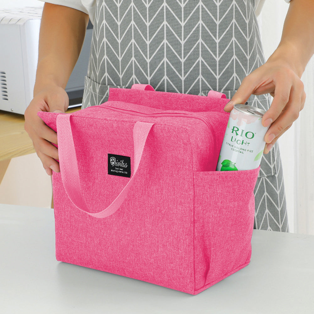 Pink Insulated Thermal Cooler Lunch Bag with 4Pcs Cutlery Set