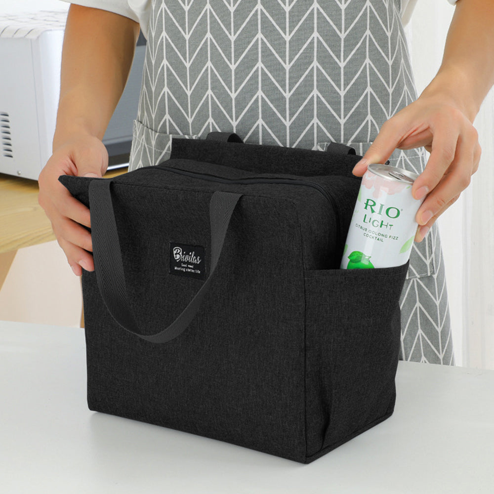 Black Insulated Thermal Cooler Lunch Bag with 4Pcs Cutlery Set