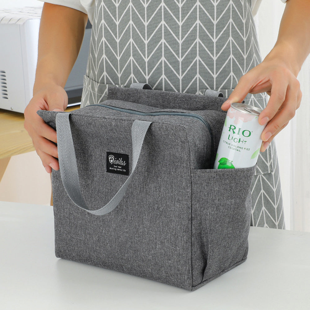 Grey Insulated Thermal Cooler Lunch Bag with 4Pcs Cutlery Set