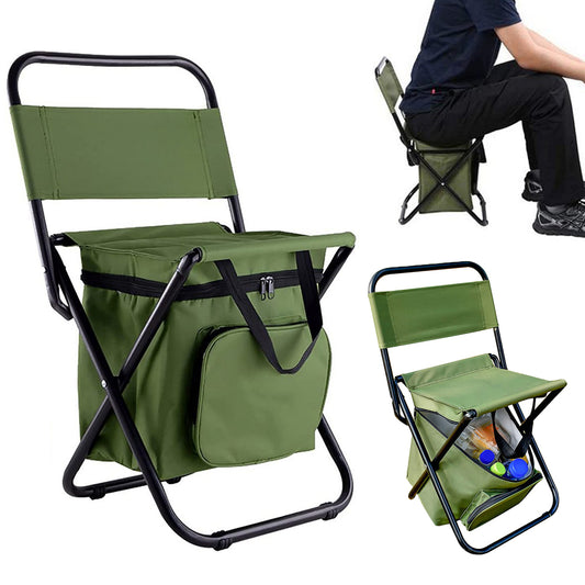 3 in 1 Portable Cooler Backpack Chair Camping Stool Fishing Chair with Backrest