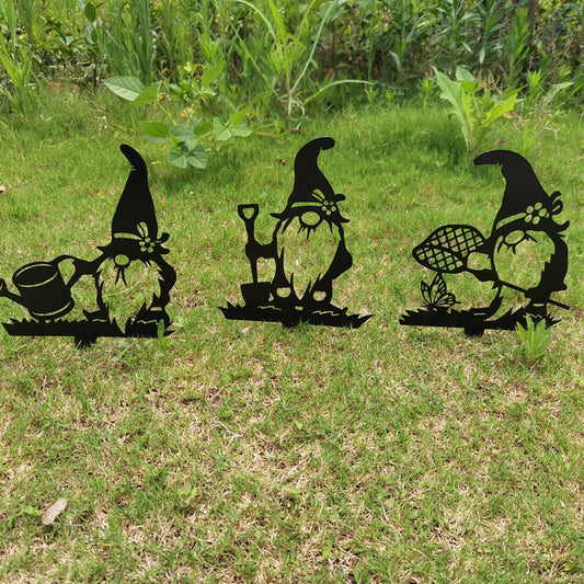 3Pcs Gnomes Garden Art Metal Garden Sculptures Statue Home Decor Lawn Ornament