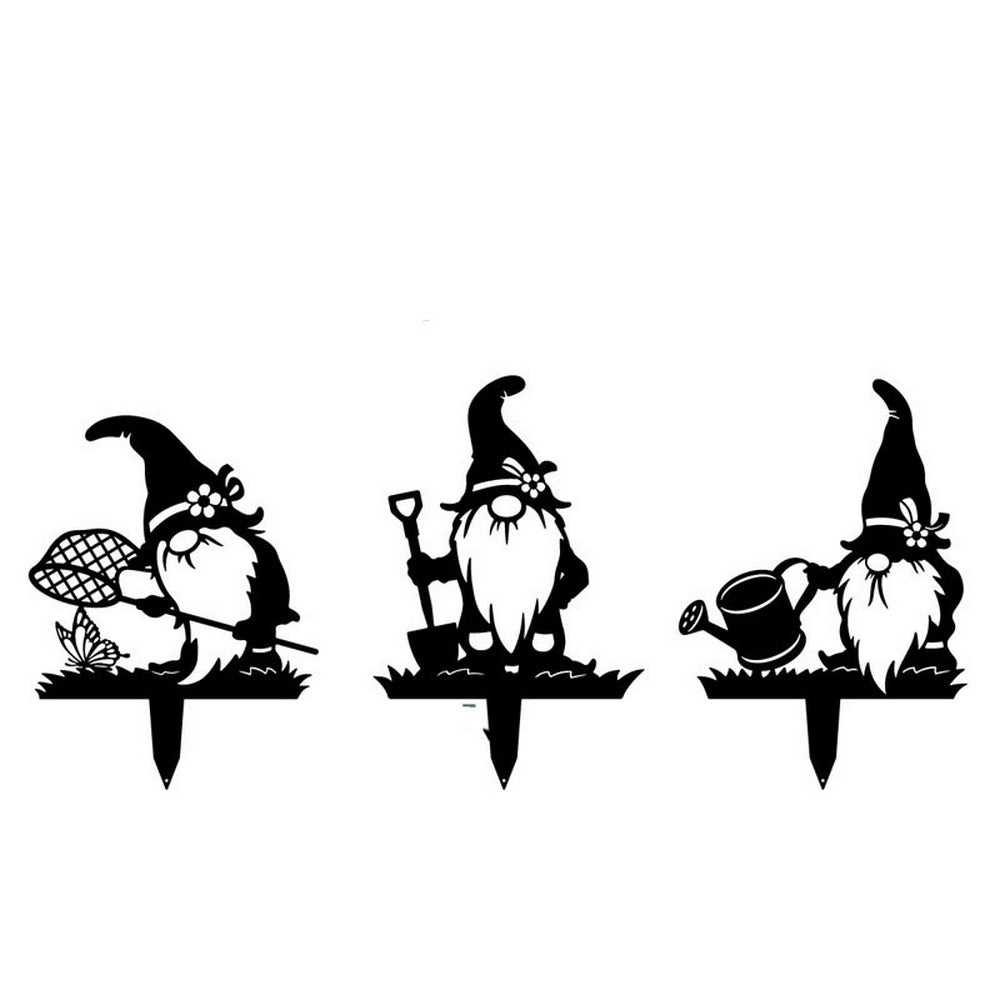 3Pcs Gnomes Garden Art Metal Garden Sculptures Statue Home Decor Lawn Ornament