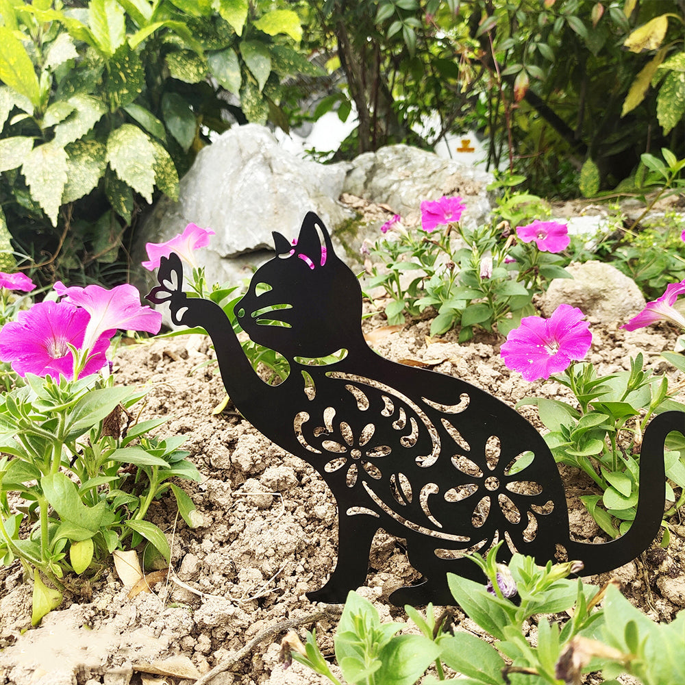 2Pcs Cat Garden Art Metal Garden Sculptures Statue Home Decor Lawn Ornament