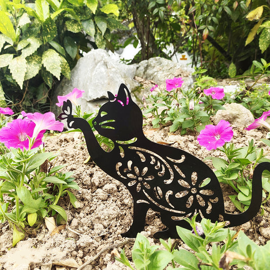 2Pcs Cat Garden Art Metal Garden Sculptures Statue Home Decor Lawn Ornament