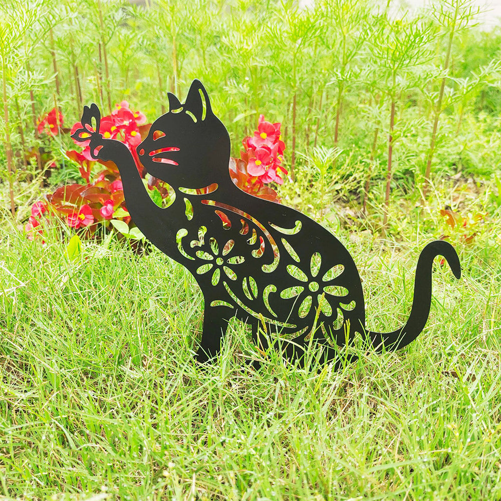 2Pcs Cat Garden Art Metal Garden Sculptures Statue Home Decor Lawn Ornament