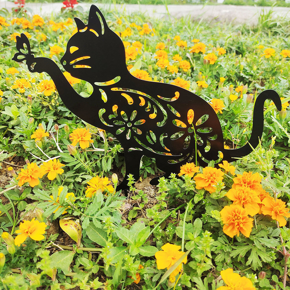 2Pcs Cat Garden Art Metal Garden Sculptures Statue Home Decor Lawn Ornament