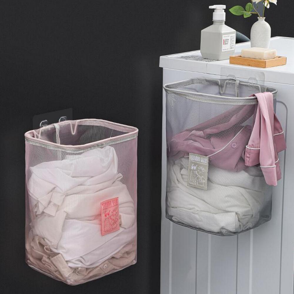 3Pcs Wall Mounted Laundry Basket Hanging Mesh Laundry Organizer Storage