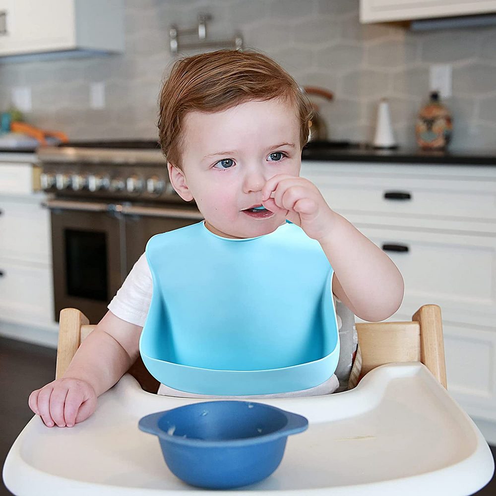 FDA Certified 5Pcs Kids Silicone Kids Feeding Set Blue