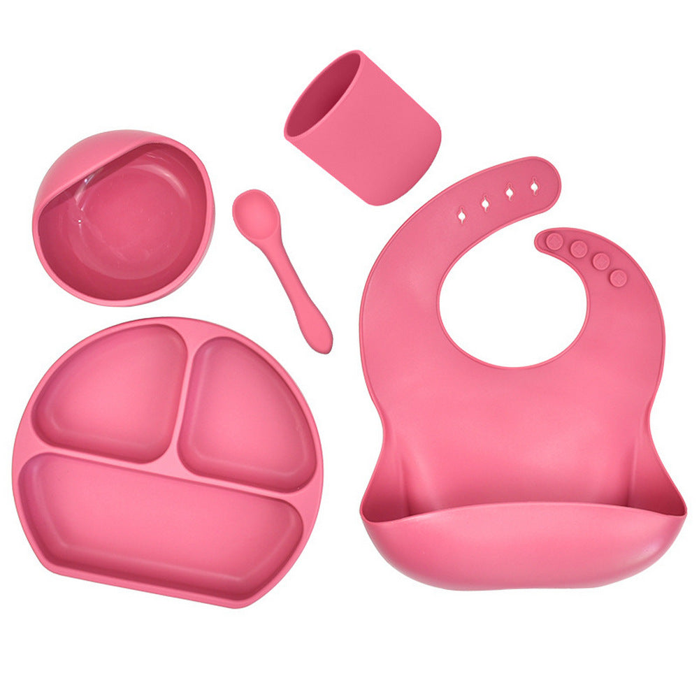 FDA Certified 5Pcs Kids Silicone Kids Feeding Set Pink