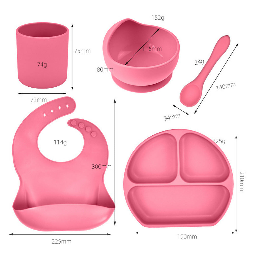 FDA Certified 5Pcs Kids Silicone Kids Feeding Set Pink