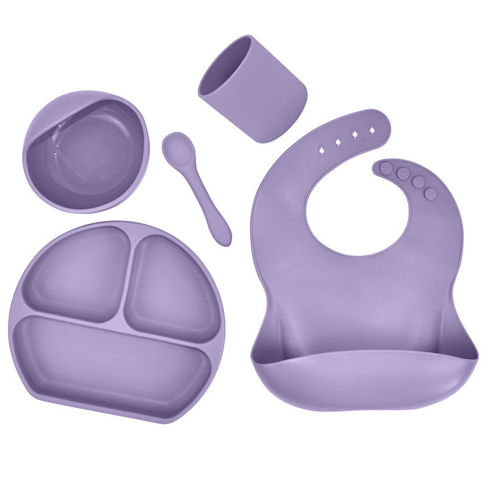 FDA Certified 5Pcs Kids Silicone Kids Feeding Set Purple