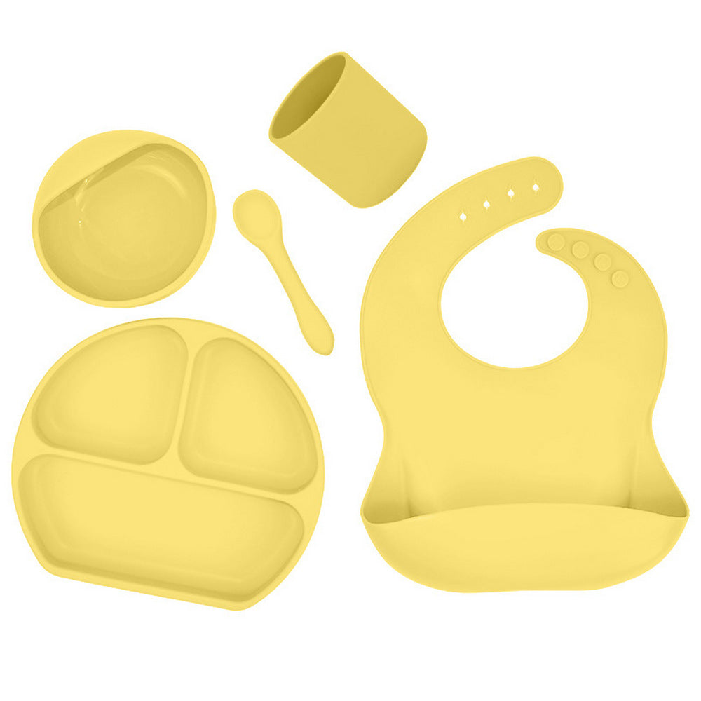 FDA Certified 5Pcs Kids Silicone Kids Feeding Set Yellow