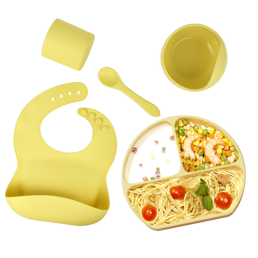FDA Certified 5Pcs Kids Silicone Kids Feeding Set Yellow