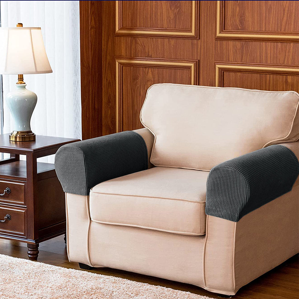 One Pair Dark Grey Sofa Chair Armrest Cover Stretch Couch Arm Protectors