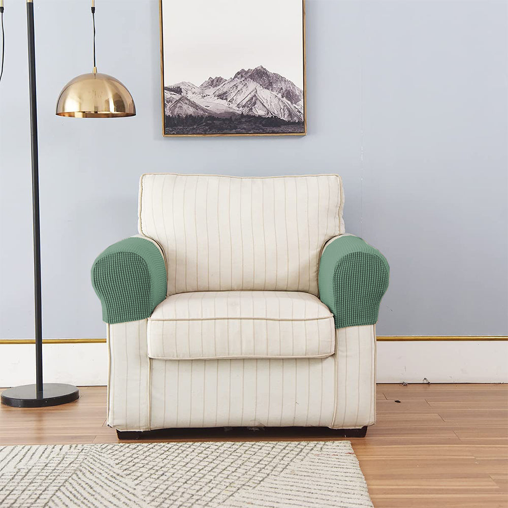 One Pair Green Sofa Chair Armrest Cover Stretch Couch Arm Protectors