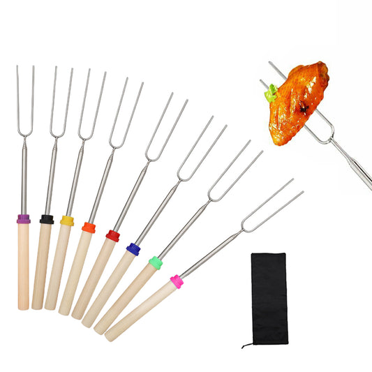 8Pcs Telescopic Stainless Steel Barbecue Forks Retractable BBQ Roasting Sticks