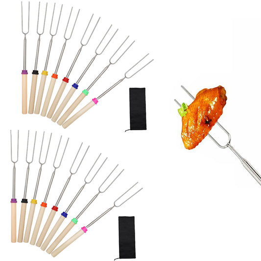 16Pcs Telescopic Stainless Steel Barbecue Forks Retractable BBQ Roasting Sticks