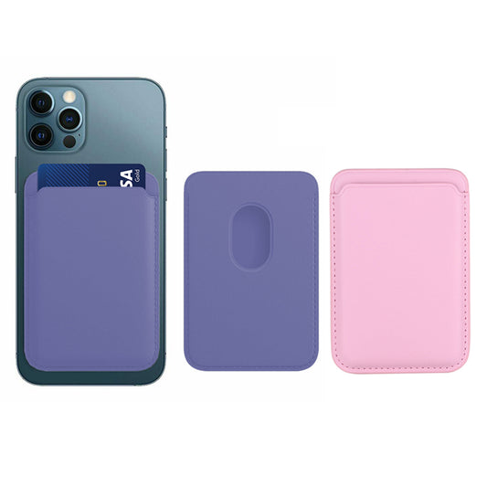 2X Pink Purple Magnetic PU Leather Mobile Phone Wallet Card Holder for MagSafe
