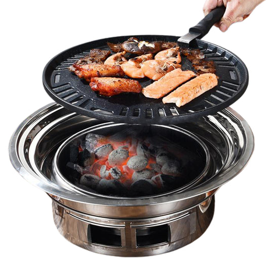 7Pcs Non-Stick BBQ Grill Pan Set Charcoal Barbecue Cooking Tool for Korean BBQ