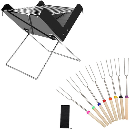 1 X Portable Folding Charcoal BBQ Grill with 8Pcs Telescopic Barbecue Forks