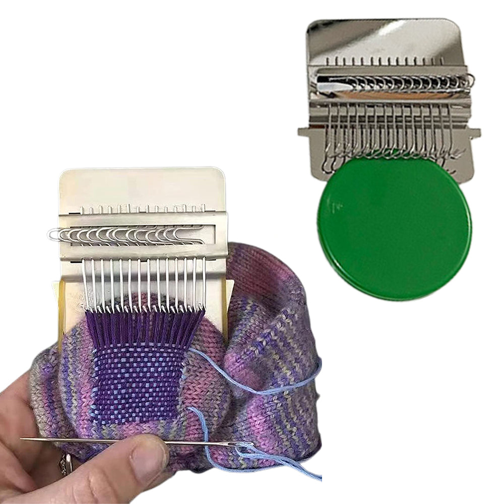 Green Small Loom Speedweve Type Weave Tool Set DIY 14 Hooks Darning Machine