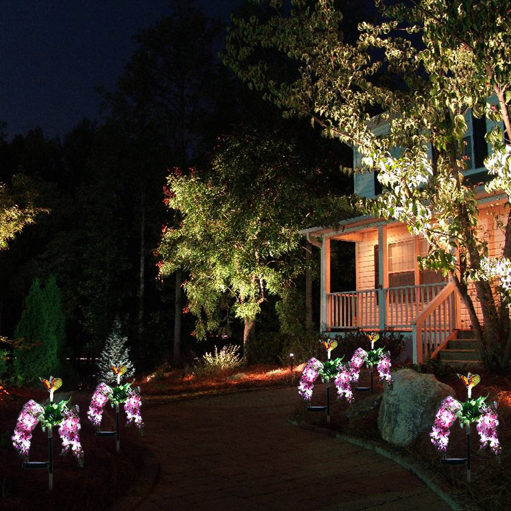 2X Solar Powered Butterfly Flower Light Patio Walkway Lamp Outdoor Garden Decor