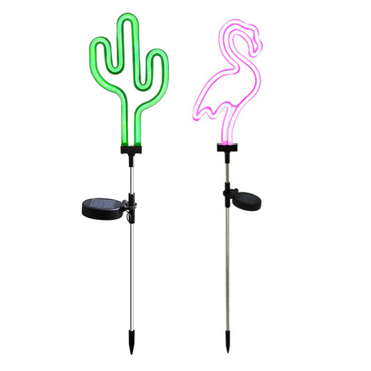 2X Solar Power Neon Light Flamingo Cactus Lamp for Outdoor Garden Patio Walkway