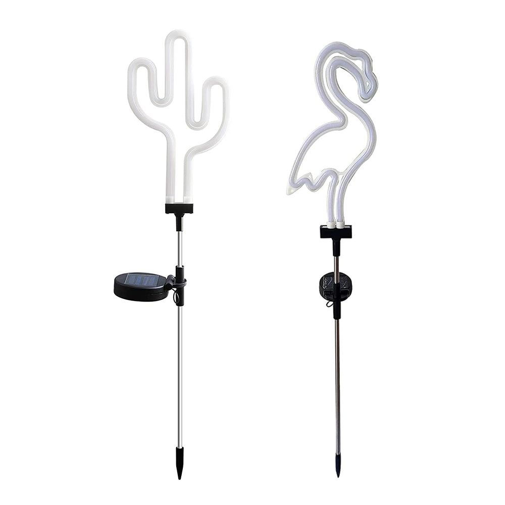 2X Solar Power Neon Light Flamingo Cactus Lamp for Outdoor Garden Patio Walkway