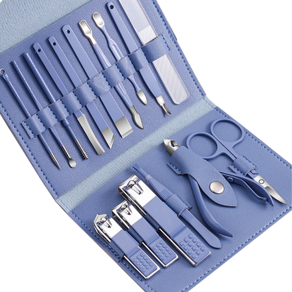 2X 16pcs Manicure Pedicure Set Nail Scissors Grooming Kit with PU Leather Case