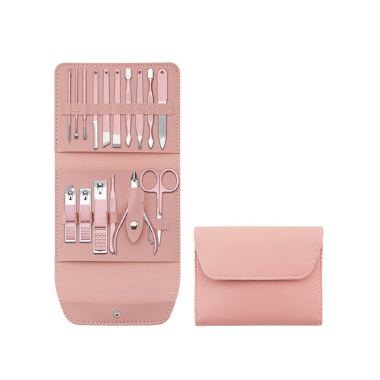 16pcs Manicure Pedicure Set Nail Scissors Kit with PU Leather Case Rose Gold