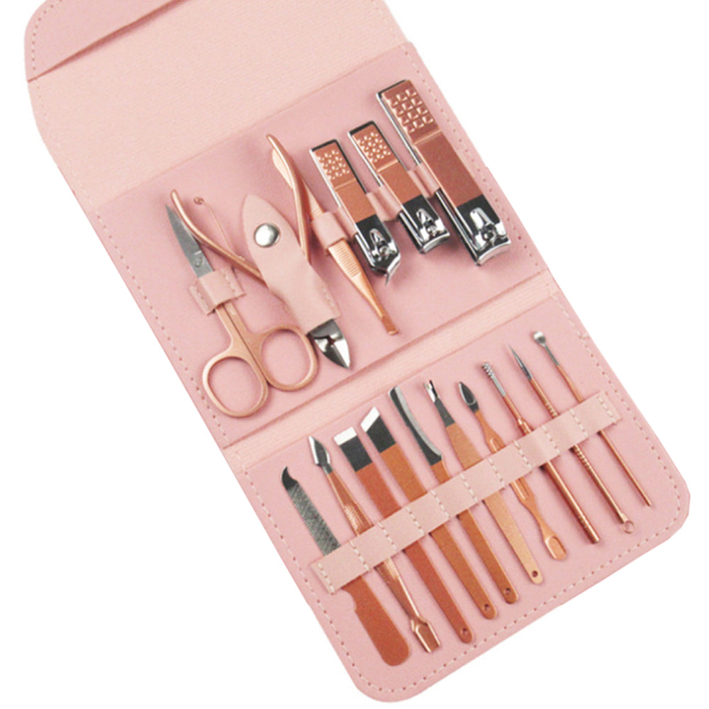 2X 16pcs Manicure Pedicure Set Nail Scissors Grooming Kit with PU Leather Case