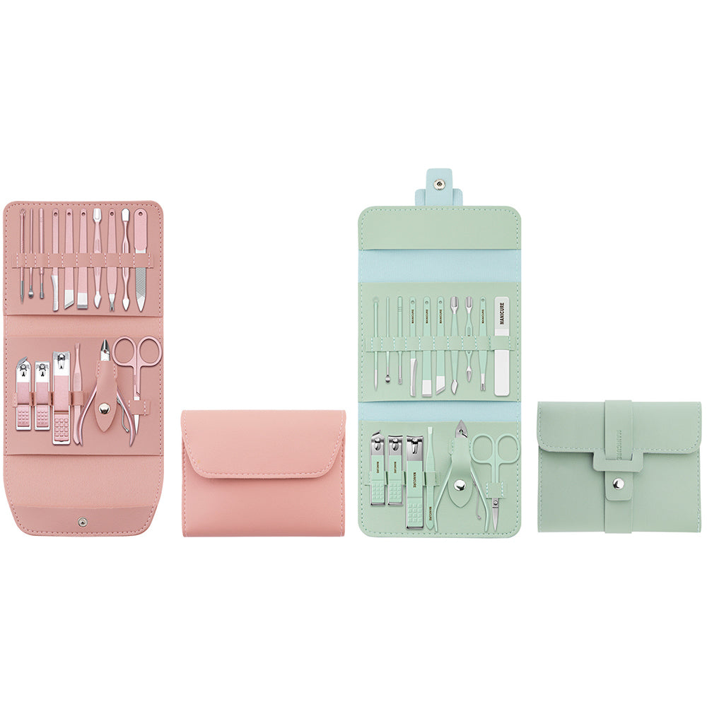 2X 16pcs Manicure Pedicure Set Nail Scissors Grooming Kit with PU Leather Case