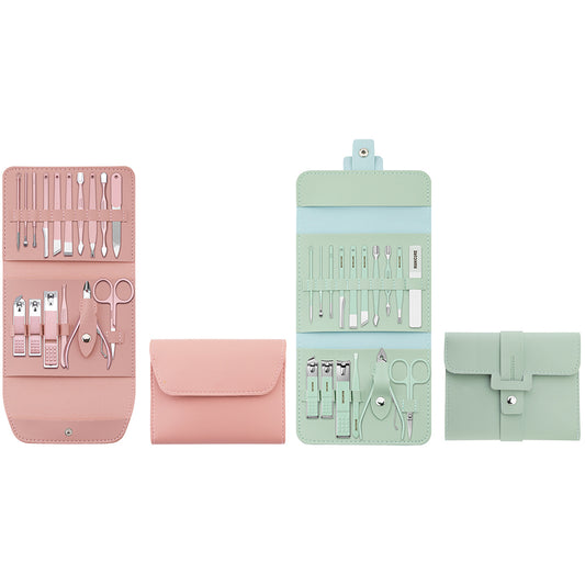2X 16pcs Manicure Pedicure Set Nail Scissors Grooming Kit with PU Leather Case