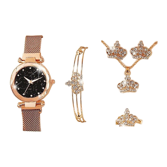 Women Watch Bracelet Necklace Earrings Set Jewellery Kit Style B