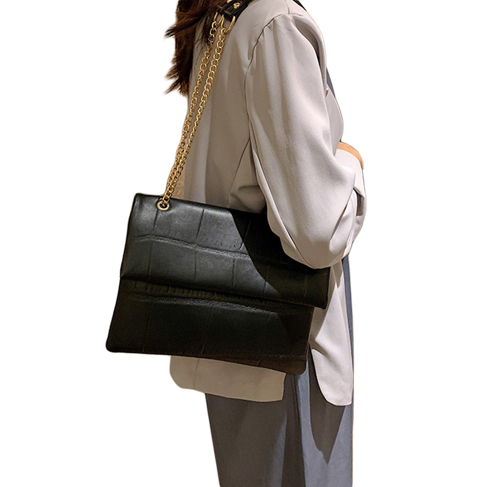 Women Crossbody Bag Double Pocket PU Leather Shoulder Bag Chain Handbag