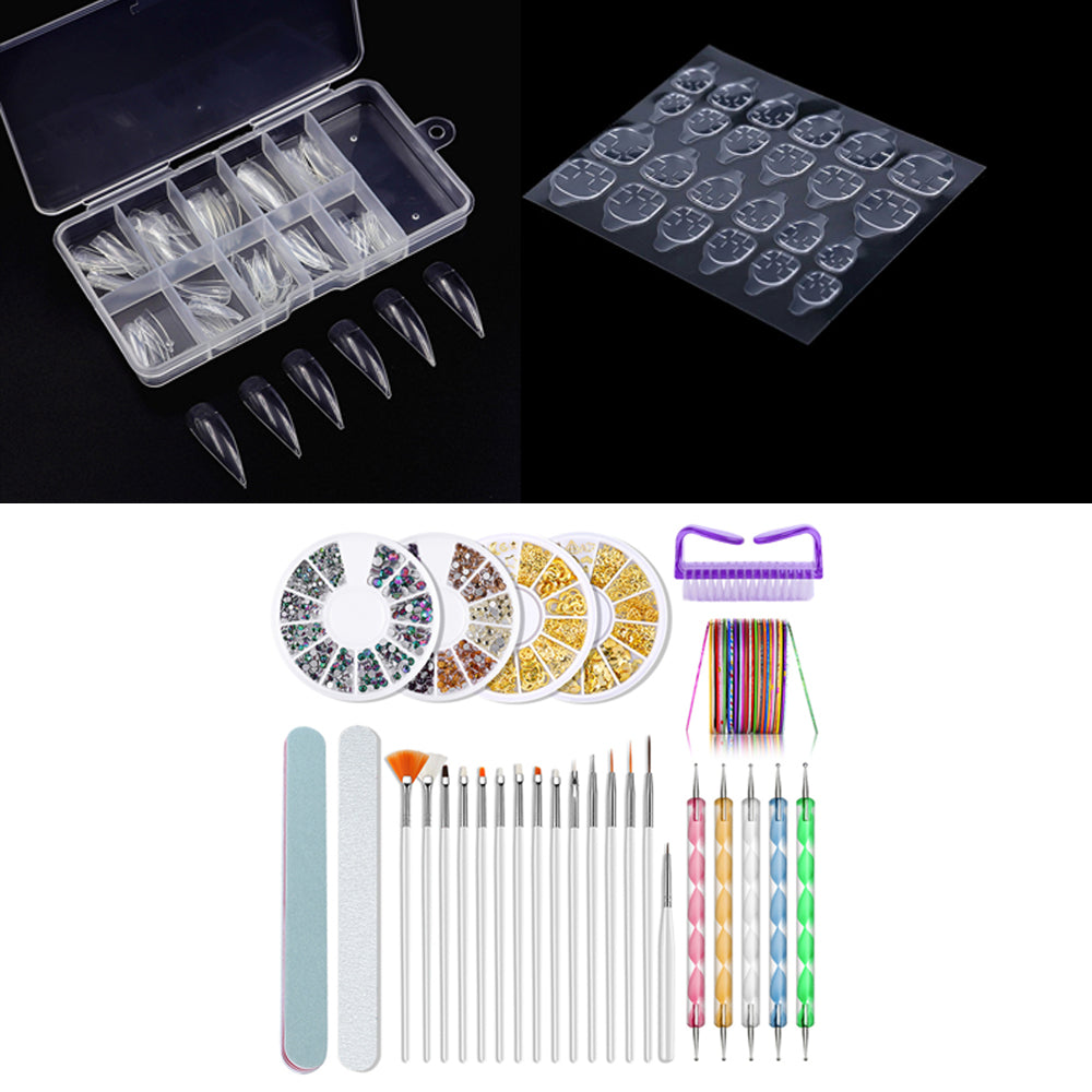 Nail Art Tools 200Pcs Clear False Nail Tips with 20 Sheets Manicure Nail Sticker