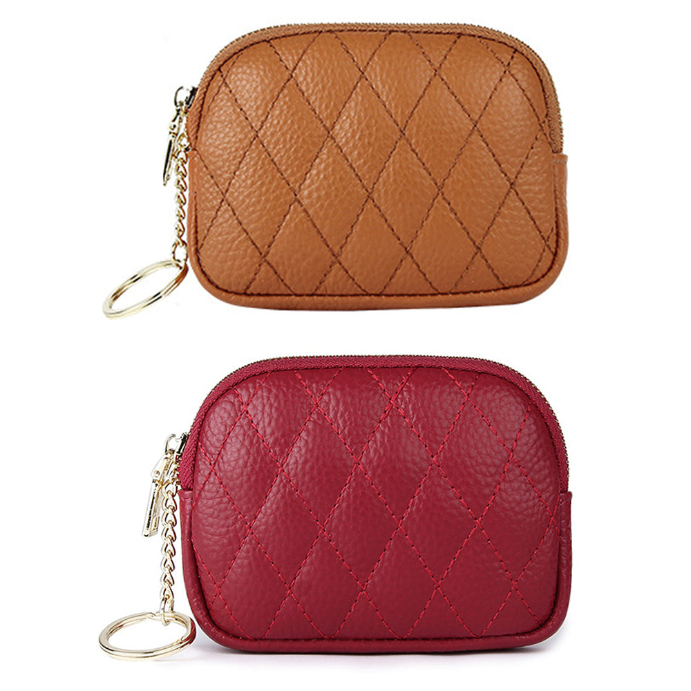 2X Genuine Leather Purse Quilting Wallet Brown Red