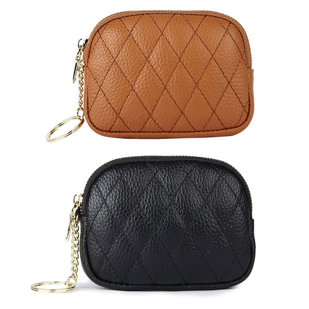 2X Genuine Leather Purse Quilting Wallet Brown Black
