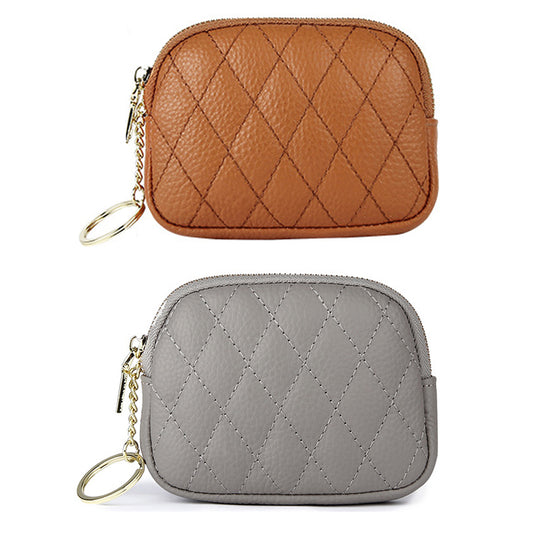 2X Genuine Leather Purse Quilting Wallet Brown Grey