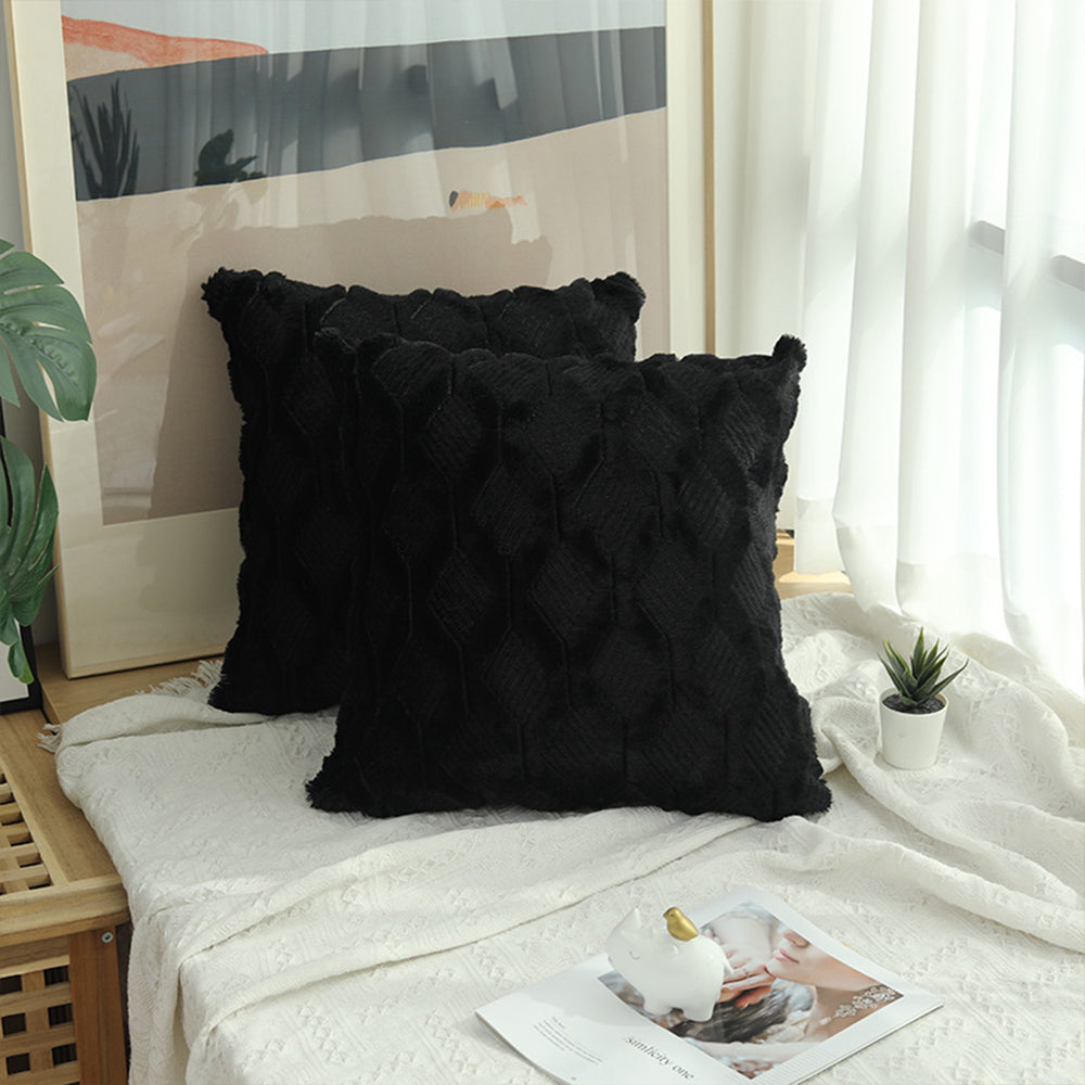 2 X Plush Cushion Cover Pillowcase Throw Pillow Covers Pillowcase - Black