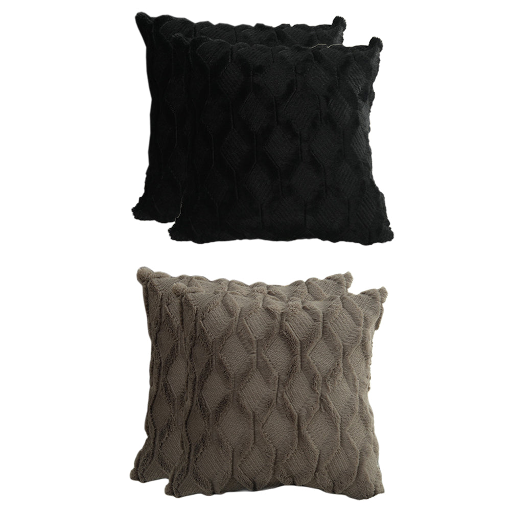 4 X Plush Cushion Cover Pillowcase Throw Pillow Covers Pillowcase - Dark Grey & Black