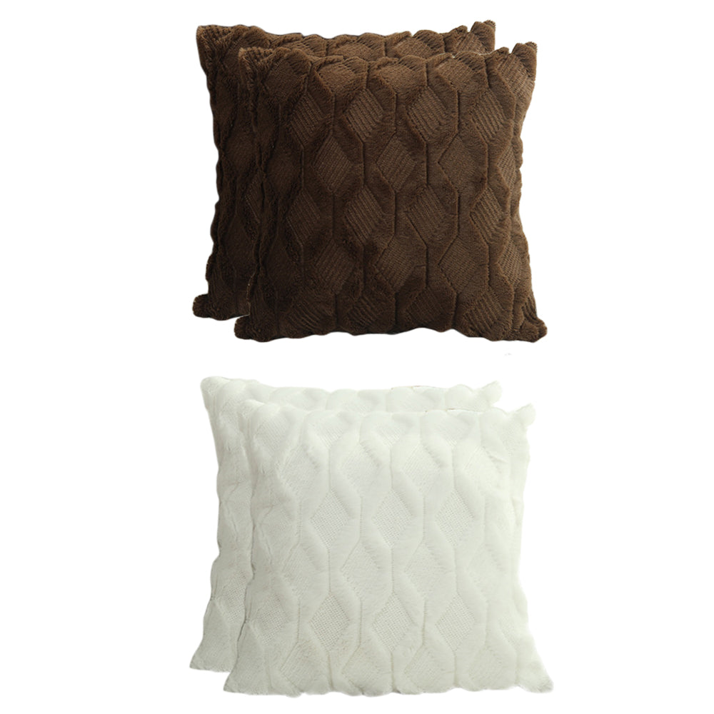 4 X Plush Cushion Cover Pillowcase Throw Pillow Covers Pillowcase - Dark Coffee & White