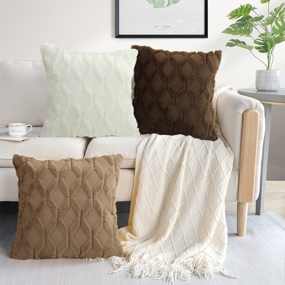 4 X Plush Cushion Cover Pillowcase Throw Pillow Covers Pillowcase - Dark Coffee & White