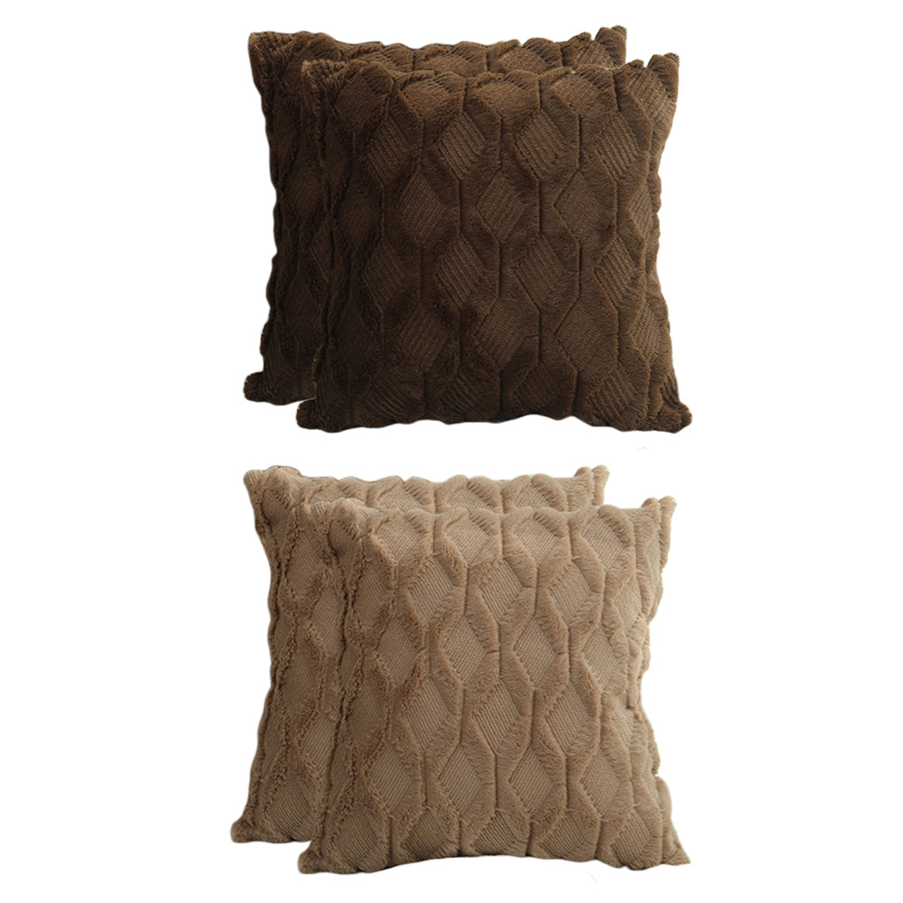 4 X Plush Cushion Cover Pillowcase Throw Pillow Covers Pillowcase - Dark Coffee & Light Coffee