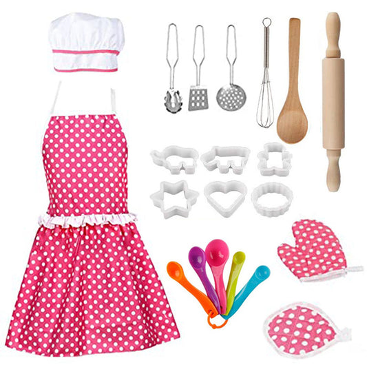 Kids Baking Play Toys Set Cooking Set Chef Costume Kit Pink Apron