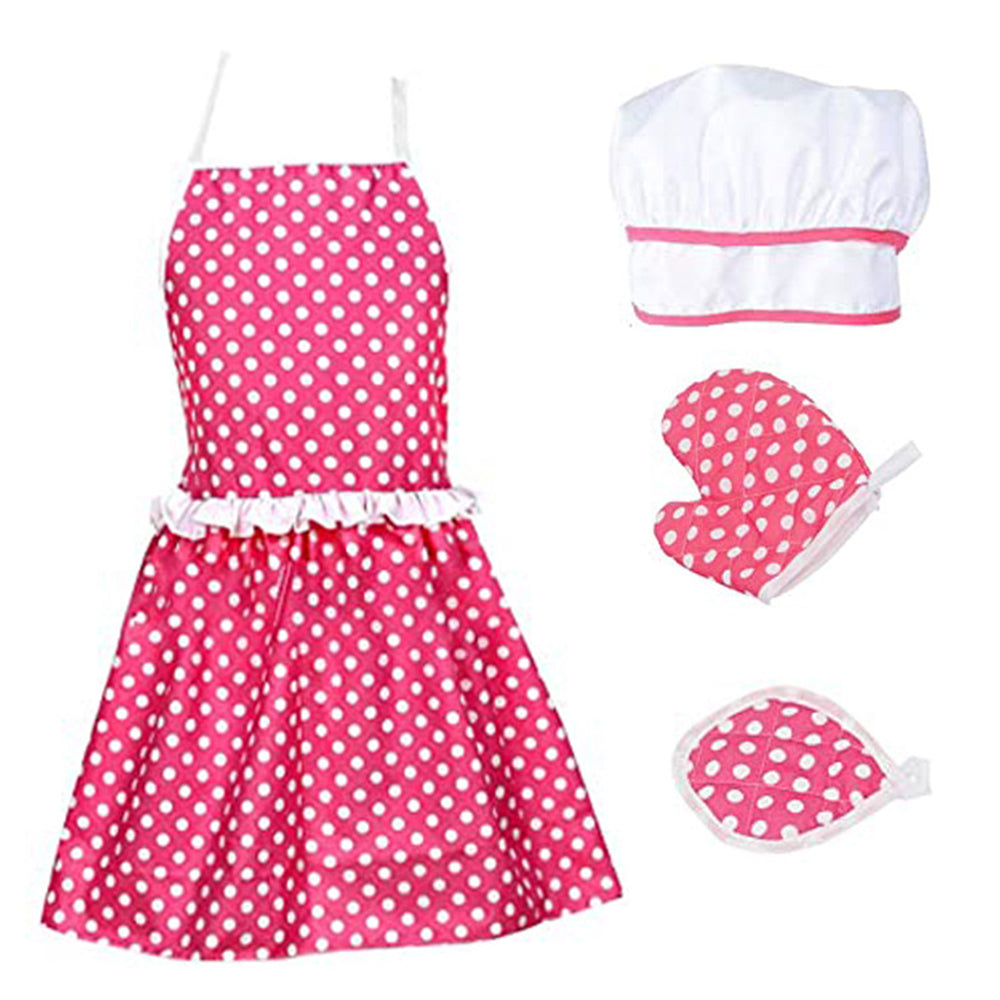 Kids Baking Play Toys Set Cooking Set Chef Costume Kit Pink Apron